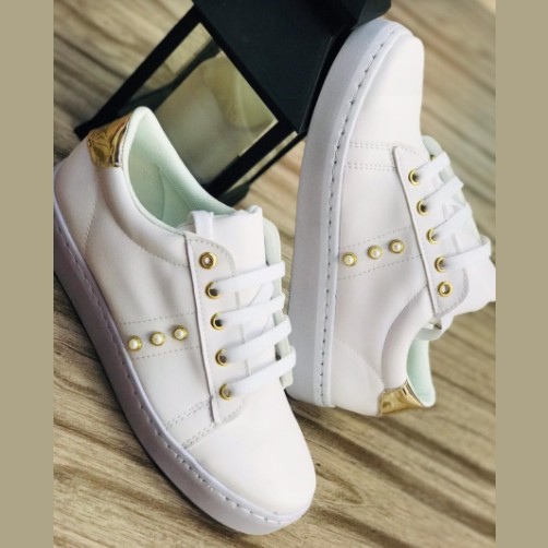 White And Golden Details Sneakers For Women